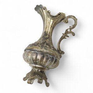 VTG Italian Pewter Ornate Pitcher Vase Floral Repousse Rococo Style 9.75”‎